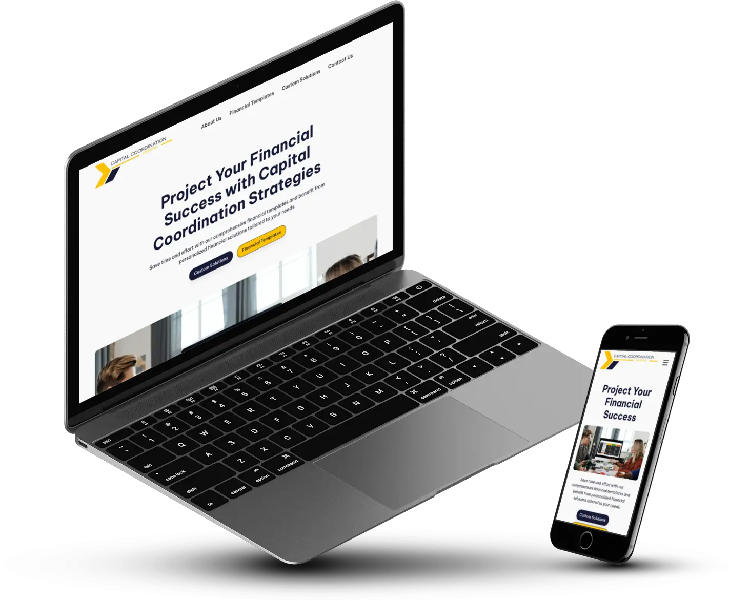 Image showing the Capital Coordination Strategies Website displayed on two different devices. An iphone and a laptop.
